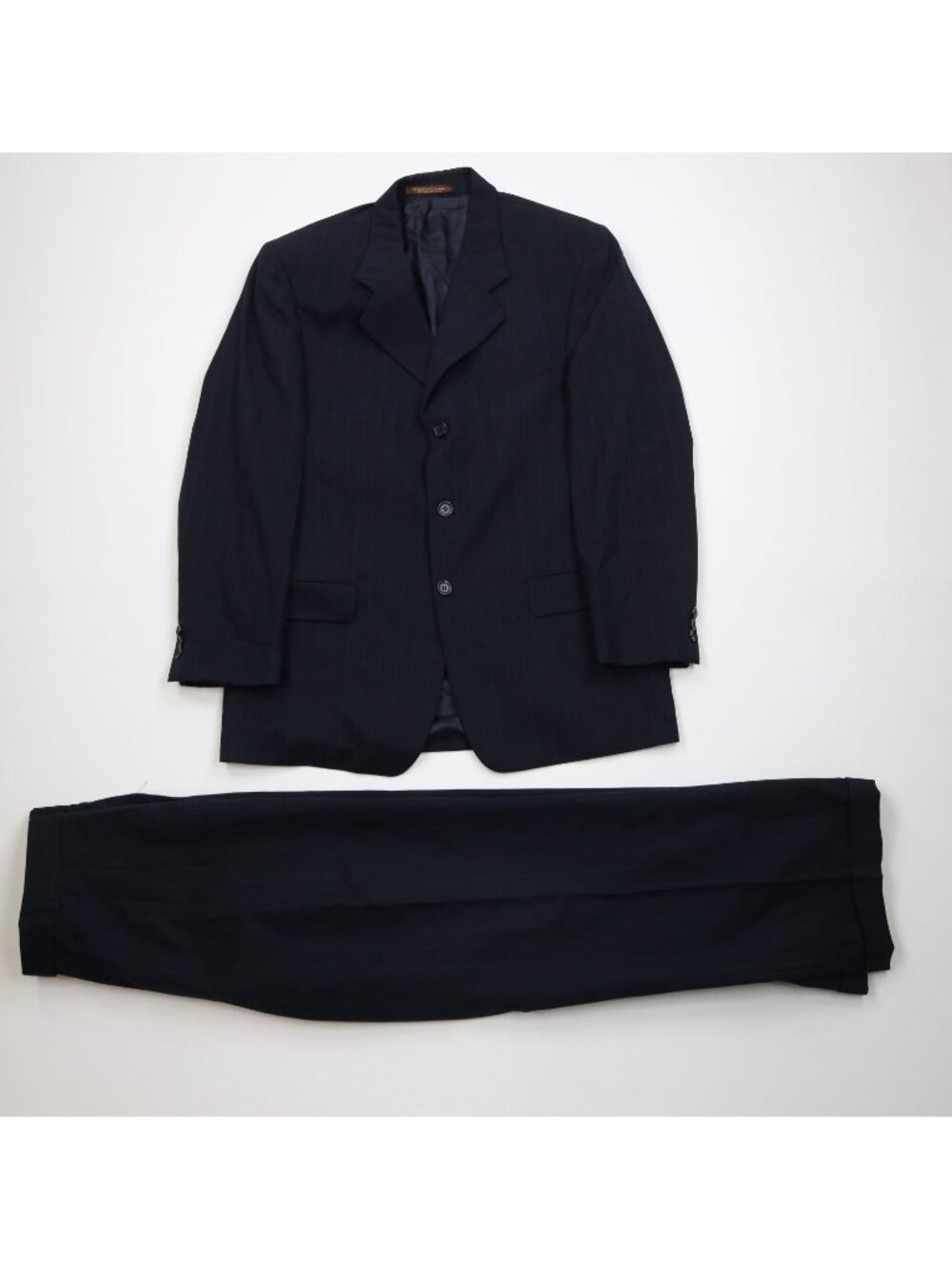 Vtg 90s Streetwear Mens 40R 2 Piece Wool Pinstriped Suit Wedding Wide Leg 32x30